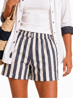 Minimum women's short, white blue stripe, lined, linen, cotton, Sz M, Euro chic